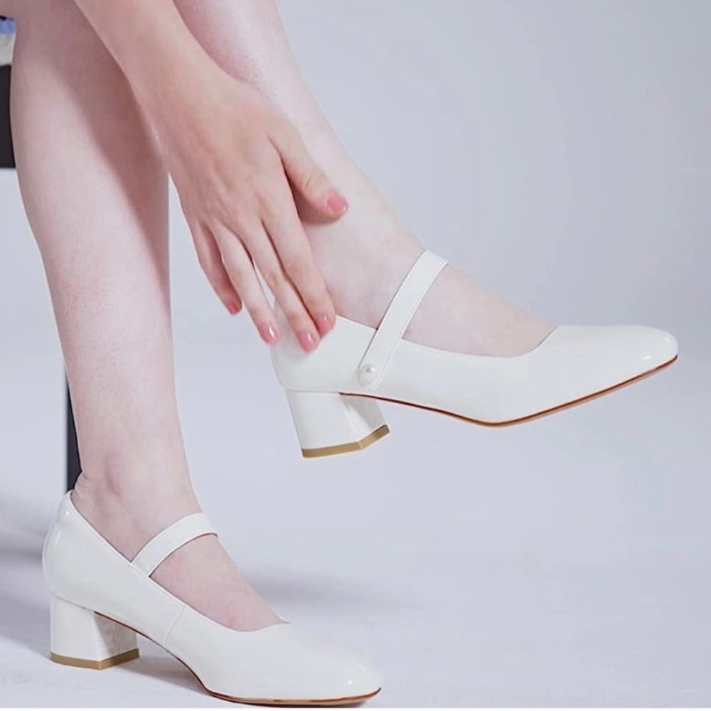 Naiyee Mary Jane Women Chunky Block Heel Square Toe Vegan Leather Size 8 US